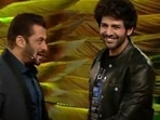 Kartik Aaryan and Salman Khan in a still from Bigg Boss 15. Kartik Aaryan and Salman Khan in a still from Bigg Boss 15.