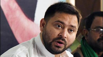 Leader of opposition Tejashwi Yadav addresses a press conference at party office in Patna on Sunday. (Santosh Kumar/HT Photo) Leader of opposition Tejashwi Yadav addresses a press conference at party office in Patna on Sunday. (Santosh Kumar/HT Photo)