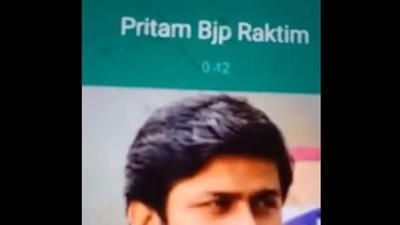 A screengrab of the video showing a cell phone during a call being made in which a BJP worker is allegedly asking for one lakh rupees from an unidentified person for candidature during the upcoming civic body polls. (TWITTER/@AITCofficial.) A screengrab of the video showing a cell phone during a call being made in which a BJP worker is allegedly asking for one lakh rupees from an unidentified person for candidature during the upcoming civic body polls. (TWITTER/@AITCofficial.)