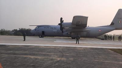 The C-130J Super Hercules aircraft, which made a trial landing on Purvanchal Expressway on Sunday.