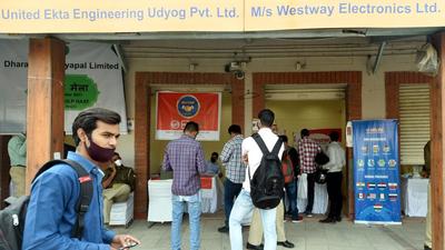 Noida, India - November 13, 2021: The industrial bodies of Noida, Greater Noida and Yamuna Expressway have organized a two-day “Rojgar Mela” on November 13 and 14 at Noida Shilp Haat in Sector 33, in Noida, India, on Saturday, November 13, 2021. (Photo by Sunil Ghosh / Hindustan Times) Noida, India - November 13, 2021: The industrial bodies of Noida, Greater Noida and Yamuna Expressway have organized a two-day “Rojgar Mela” on November 13 and 14 at Noida Shilp Haat in Sector 33, in Noida, India, on Saturday, November 13, 2021. (Photo by Sunil Ghosh / Hindustan Times)