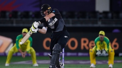 Cricket - ICC Men's T20 World Cup Final - New Zealand v Australia- Dubai International Cricket Stadium, Dubai, United Arab Emirates - November 14, 2021 New Zealand's Martin Guptill hits a four REUTERS/Hamad I Mohammed (REUTERS)