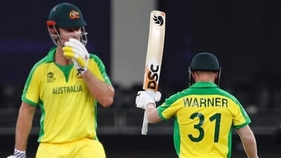 Australia's David Warner celebrates after scoring half a century during the Cricket Twenty20 World Cup final match between New Zealand and Australia in Dubai, UAE, Sunday, Nov. 14, 2021. (AP Photo/Aijaz Rahi) (AP) Australia's David Warner celebrates after scoring half a century during the Cricket Twenty20 World Cup final match between New Zealand and Australia in Dubai, UAE, Sunday, Nov. 14, 2021. (AP Photo/Aijaz Rahi) (AP)