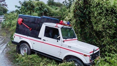 A vehicle from an Assam Rifles convoy which was ambushed by militants, in Churachandpur district. (PTI Photo) A vehicle from an Assam Rifles convoy which was ambushed by militants, in Churachandpur district. (PTI Photo)