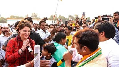 Congress general secretary Priyanka Gandhi Vadra in Bulandshahr on Sunday. She said that the party will go solo in the UP elections next year. (ANI)