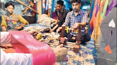 The sale of plastic kite strings has been banned in Ludhiana as it is dangerous for humans as well as animals. (Representative image/HT) The sale of plastic kite strings has been banned in Ludhiana as it is dangerous for humans as well as animals. (Representative image/HT)