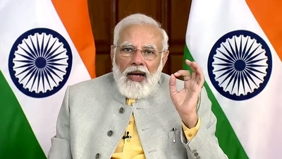 Prime Minister Narendra Modi addresses as he transfers the first installment of PMAY-G to more than 1.47 lakh beneficiaries of Tripura. (ANI ) Prime Minister Narendra Modi addresses as he transfers the first installment of PMAY-G to more than 1.47 lakh beneficiaries of Tripura. (ANI )