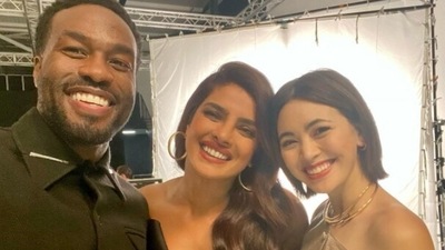 Priyanka Chopra with her The Matrix Resurrections co-stars. Priyanka Chopra with her The Matrix Resurrections co-stars. 
