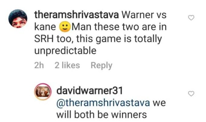 David Warner responds to a fan's post (Instagram grab)