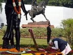 On the occasion of the birth anniversary of tribal freedom fighter Amar Shaheed Bhagwan Birsa Munda, Prime Minister Narendra Modi, Lok Sabha Speaker Om Birla, Rajya Sabha Deputy Chairman Harivansh Narayan Singh and other leaders paid tribute to the tribal freedom fighter at the Parliament premises.(PTI) On the occasion of the birth anniversary of tribal freedom fighter Amar Shaheed Bhagwan Birsa Munda, Prime Minister Narendra Modi, Lok Sabha Speaker Om Birla, Rajya Sabha Deputy Chairman Harivansh Narayan Singh and other leaders paid tribute to the tribal freedom fighter at the Parliament premises.(PTI)