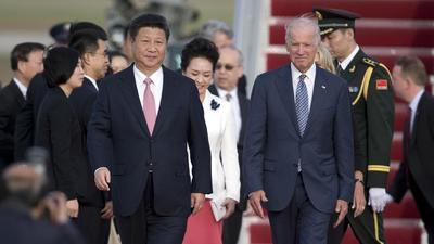Chinese President Xi Jinping and US Vice-President Joe Biden during an arrival ceremony in Andrews Air Force Base, Maryland, on September 24, 2015. (AP) Chinese President Xi Jinping and US Vice-President Joe Biden during an arrival ceremony in Andrews Air Force Base, Maryland, on September 24, 2015. (AP)