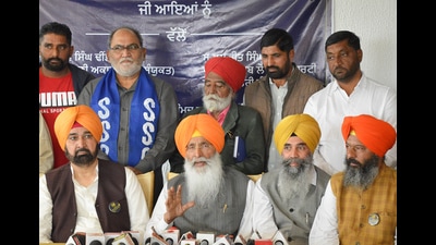 SAD (Sanyukt) president Sukhdev Singh Dhindsa addressing the media in Mohali on Monday.