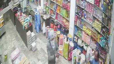 The armed robbery attempt, which took place at a Ludhiana grocery store, has been captured on CCTV cameras. (HT Photo) The armed robbery attempt, which took place at a Ludhiana grocery store, has been captured on CCTV cameras. (HT Photo)