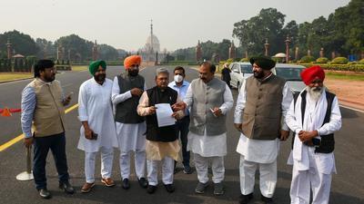 A Punjab BJP delegation after their meeting with President Ram Nath Kovind, outside the Rashtrapati Bhavan in New Delhi, India, on Monday; state unit in-charge Dushyant Kumar Gautam is also seen. (Amal KS/HT)