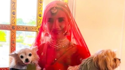 Patralekhaa with doggies at her wedding. Patralekhaa with doggies at her wedding.
