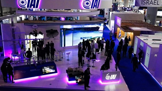 People visit the Israeli stand at the Dubai Air Show in Dubai, United Arab Emirates on November 14.(AP)