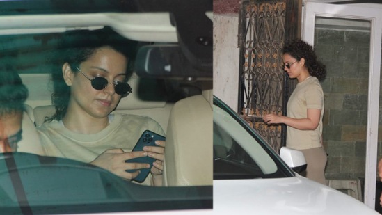 Kangana Ranaut was seen at a pilates class in the city. She is currently busy working on her first production, Tiku Weds Sheru. (Varinder Chawla)
