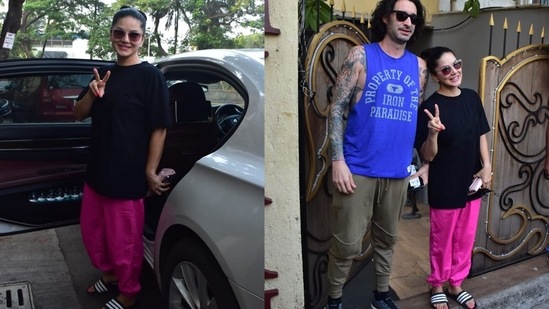 Sunny Leone and her husband Daniel Weber were also seen in the city on Sunday in a casual avatar. (Varinder Chawla)