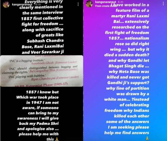 Kangana Ranaut offers to return Padma Shri if proven wrong about freedom comment.(Instagram)