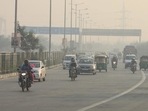 Traffic on a road amid smog in New Delhi on Monday. On Tuesday, New Delhi’s air quality was still ‘very poor’. (ANI/File) Traffic on a road amid smog in New Delhi on Monday. On Tuesday, New Delhi’s air quality was still ‘very poor’. (ANI/File)