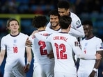 Tyrone Mings of England celebrates after scoring during the 2022 FIFA World Cup Qualifier match against San Marino.&nbsp;