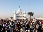 Indian pilgrims at the Gurdwara Darbar Sahib after the inauguration of the Kartarpur Corridor in 2019.