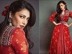 Shruti Haasan's puja look in <span class='webrupee'>₹</span>44k red lehenga, organza cape sets fans swooning(Instagram/shrutzhaasan) Shruti Haasan's puja look in <span class='webrupee'>₹</span>44k red lehenga, organza cape sets fans swooning(Instagram/shrutzhaasan)