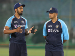 Caption It- What do you think India's new T20I vice captain KL Rahul (Left) and India's new head coach Rahul Dravid talking about?(BCCI/TWITTER)