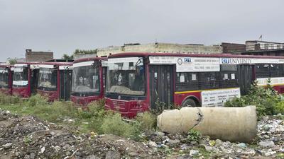Out of the total 83 buses handed over to the contractor in 2015, only 25 are running. The remaining are gathering dust at the Tajpur road depot in Ludhiana. A proposal for the fare hike will be tabled in front of MC commissioner Pardeep Sabharwal and mayor Balkar Sandhu, said MC additional commissioner Aaditya Dachalwal. (HT File) Out of the total 83 buses handed over to the contractor in 2015, only 25 are running. The remaining are gathering dust at the Tajpur road depot in Ludhiana. A proposal for the fare hike will be tabled in front of MC commissioner Pardeep Sabharwal and mayor Balkar Sandhu, said MC additional commissioner Aaditya Dachalwal. (HT File)