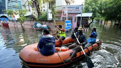 For the next 24-hours, the RMC has predicted very heavy rainfall at isolated places in Chennai, Thiruvallur and Kancheepuram districts and extremely heavy rainfall in these regions in the next 48-hours. (Agencies) For the next 24-hours, the RMC has predicted very heavy rainfall at isolated places in Chennai, Thiruvallur and Kancheepuram districts and extremely heavy rainfall in these regions in the next 48-hours. (Agencies)