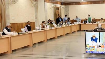 Bihar Chief Minister Nitish Kumar chairs a review meeting on prohibition, at CM Secretariat in Patna on Tuesday. (Santosh Kumar/HT Photo)