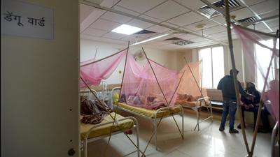 Patients being treated at the Sector 30 district hospital’s dengue ward on Tuesday. (Sunil Ghosh/HT)