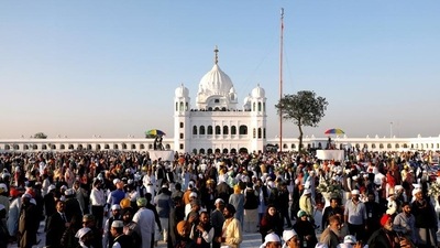 Indian pilgrims at the Gurdwara Darbar Sahib after the inauguration of the Kartarpur Corridor in 2019. (Reuters) Indian pilgrims at the Gurdwara Darbar Sahib after the inauguration of the Kartarpur Corridor in 2019. (Reuters)