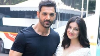 John Abraham and Divya Khosla Kumar were promoting their upcoming film Satyameva Jayete 2. (Varinder Chawla) 