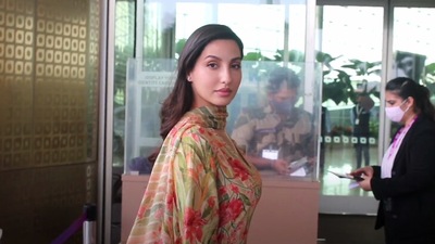 Nora Fatehi was seen at the Mumbai airport's departure terminal. (Varinder Chawla) 