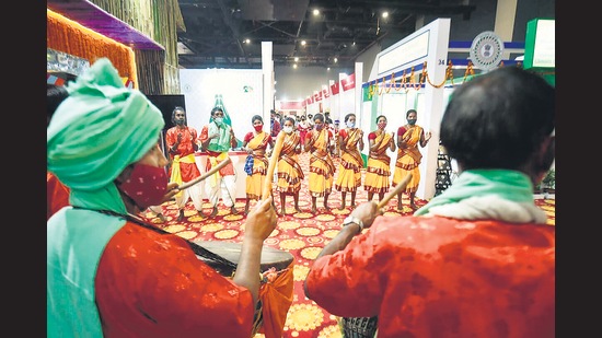 The India International Trade Fair opened to visitors after a year albeit with Covid-19 protocols such as mandatory wearing of masks, social distancing and sanitiser machines at various points in place. (Photo: Sonu Mehta/H) The India International Trade Fair opened to visitors after a year albeit with Covid-19 protocols such as mandatory wearing of masks, social distancing and sanitiser machines at various points in place. (Photo: Sonu Mehta/H)