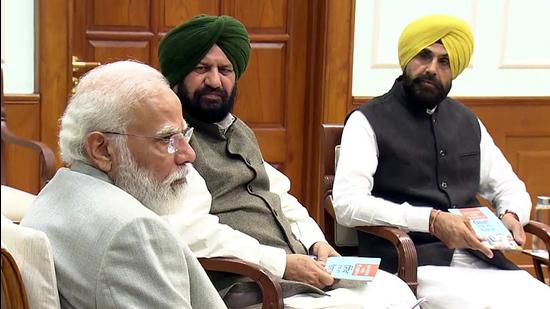 Prime Minister Narendra Modi during an interaction on Sunday with a delegation of BJP leaders from Punjab, Jammu and Kashmir, and New Delhi, who submitted a request to reopen the Kartarpur Corridor. (ANI)