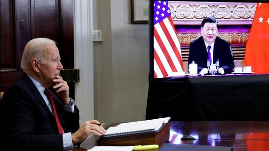 US President Joe Biden speaks virtually with Chinese leader Xi Jinping from the White House in Washington, US. (REUTERS)