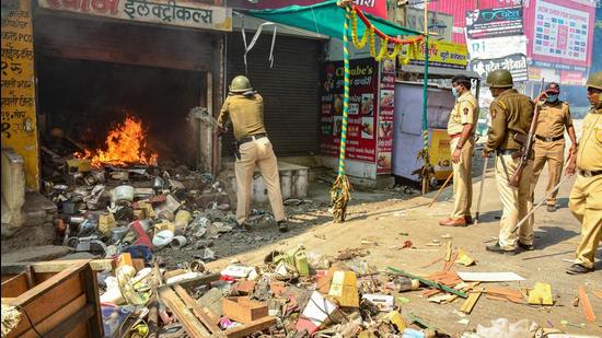 Several areas of Amravati city were marked by mob violence on Saturday after the Bharatiya Janata Party (BJP) called for a bandh to protest against another violent bandh that was organised by some Muslim organisations on Friday against the vandalism of a mosque in Tripura. Amravati remained peaceful and normal for the past 24 hours, curfew on. (PTI)