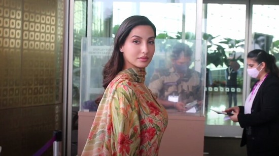 Nora Fatehi was seen at the Mumbai airport's departure terminal. (Varinder Chawla)