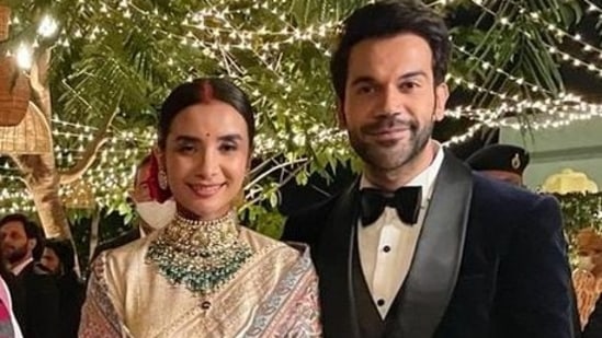 Patralekhaa and Rajkummar Rao at their wedding reception in Chandigarh.&nbsp;