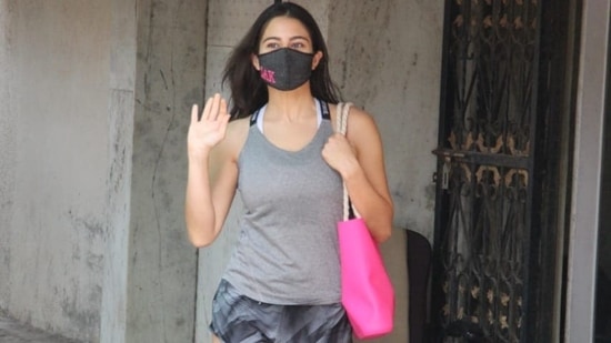 Sara Ali Khan was snapped outside her Pilates class in Mumbai. (Varinder Chawla)