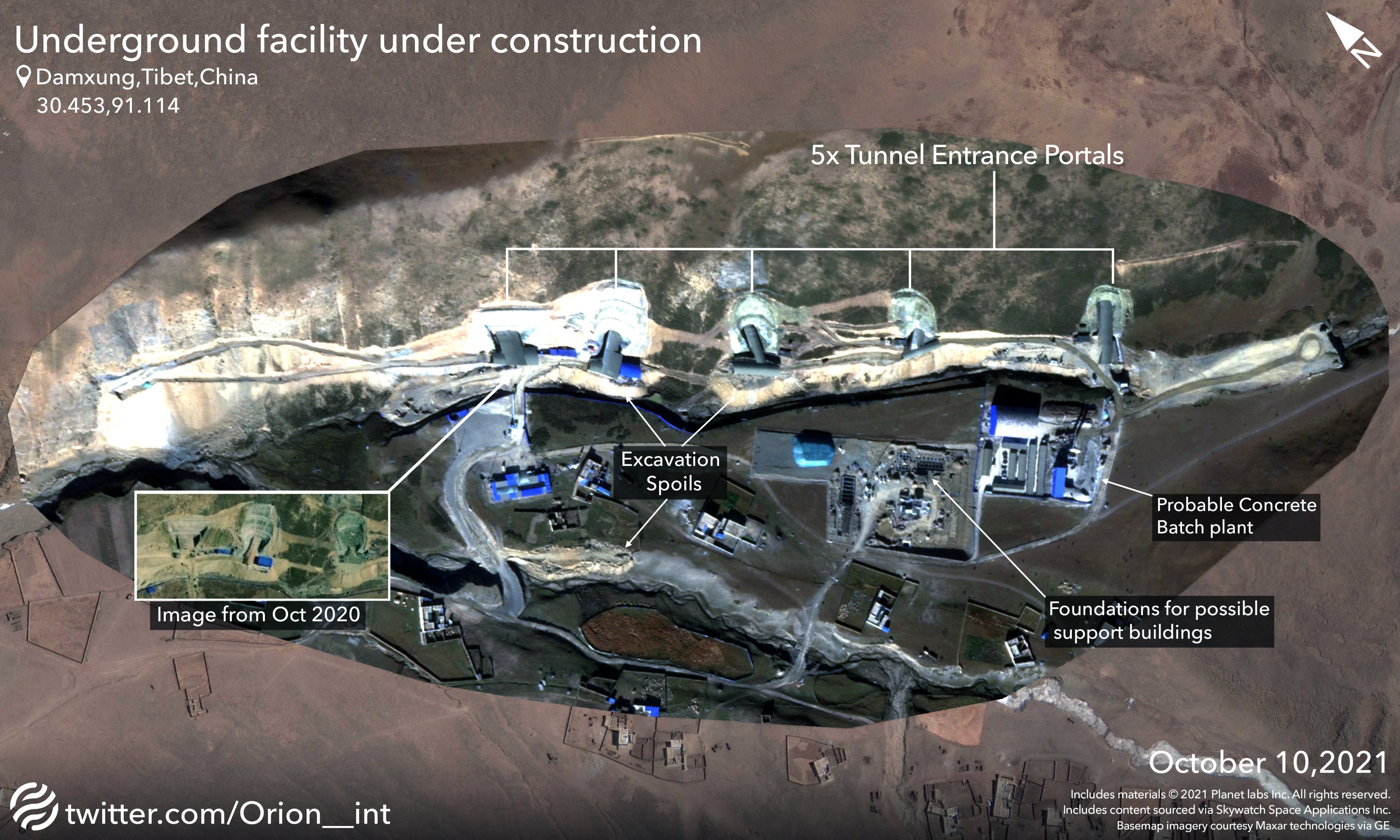 The decision to construct these airstrips has been taken considering that PLA Air Force is building underground shelters for its fighters across the LAC. (Orion Intel Photo) The decision to construct these airstrips has been taken considering that PLA Air Force is building underground shelters for its fighters across the LAC. (Orion Intel Photo)