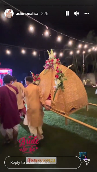 She gave a glimpse of the outdoor mandap and of Puja being carried in a palanquin.