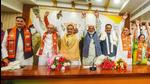 SP MLCs with BJP leaders in Lucknow on Wednesday. (PTI PHOTO) SP MLCs with BJP leaders in Lucknow on Wednesday. (PTI PHOTO)