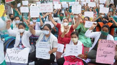 The services of the NHM workers in Chandigarh were terminated on October 18, after they went on a strike without giving prior intimation, to press for salaries at DC rates. (HT File) The services of the NHM workers in Chandigarh were terminated on October 18, after they went on a strike without giving prior intimation, to press for salaries at DC rates. (HT File)