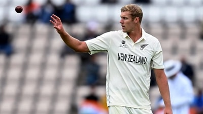 New Zealand's Kyle Jamieson during the second day of the World Test Championship final. ((ANI Photo/ICC Twitter)) New Zealand's Kyle Jamieson during the second day of the World Test Championship final. ((ANI Photo/ICC Twitter))