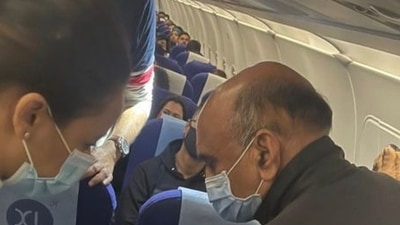 Union minister Karad said the man felt better after 30 minutes. (Indigo/Twitter Photo) Union minister Karad said the man felt better after 30 minutes. (Indigo/Twitter Photo)