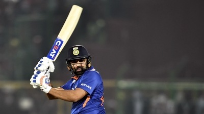 Jaipur: India's Rohit Sharma plays a shot during the first Twenty20 cricket match between India and New Zealand at Sawai Mansingh Stadium, in Jaipur, Wednesday, Nov 17, 2021. (PTI Photo/Atul Yadav)(PTI11_17_2021_000225A) (PTI) Jaipur: India's Rohit Sharma plays a shot during the first Twenty20 cricket match between India and New Zealand at Sawai Mansingh Stadium, in Jaipur, Wednesday, Nov 17, 2021. (PTI Photo/Atul Yadav)(PTI11_17_2021_000225A) (PTI)