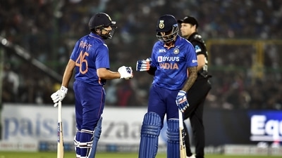 Jaipur: India's Rohit Sharma and Suryakumar Yadav during the first Twenty20 cricket match between India and New Zealand at Sawai Mansingh Stadium, in Jaipur, Wednesday, Nov 17, 2021. (PTI Photo/Atul Yadav)(PTI11_17_2021_000255A) (PTI) Jaipur: India's Rohit Sharma and Suryakumar Yadav during the first Twenty20 cricket match between India and New Zealand at Sawai Mansingh Stadium, in Jaipur, Wednesday, Nov 17, 2021. (PTI Photo/Atul Yadav)(PTI11_17_2021_000255A) (PTI)